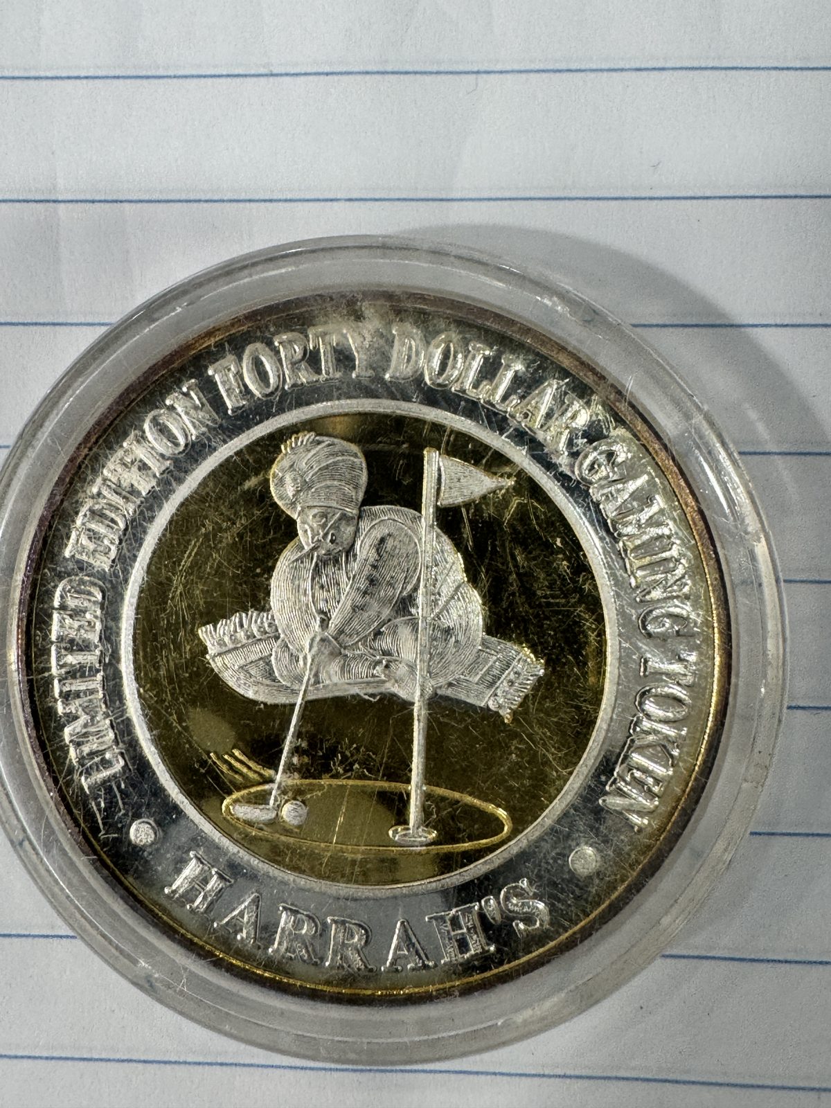 Harrah's $40 .999 silver token in the display case